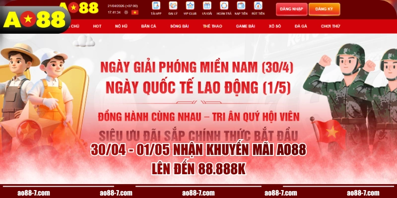 30/04 - 01/05 nhận khuyến mãi AO88 lên đến 88.888K