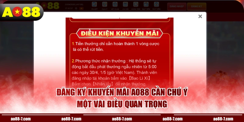 Đăng ký khuyến mãi AO88 cần chú ý một vài điều quan trọng
